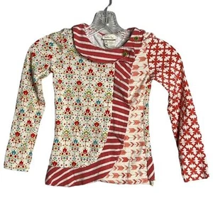 Matilda Jane Candy Cane Top Cream Pink Multi Pattern Faux Wrap Front Size 8 - Picture 1 of 4