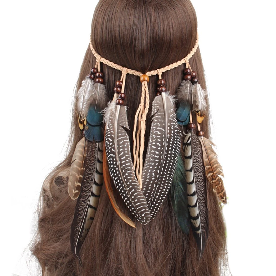 Boho Kopfschmuck Mit Weißen Federn & Holzperlen – Stirnband Für Festival, Hochzeit, Party, Indischer Gypsy-Stil