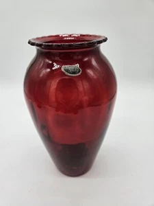 Mid Century Retro Anchor Hocking Royal Ruby Red Ruffled, Scalloped Rim Vase 9.5" - Picture 1 of 7