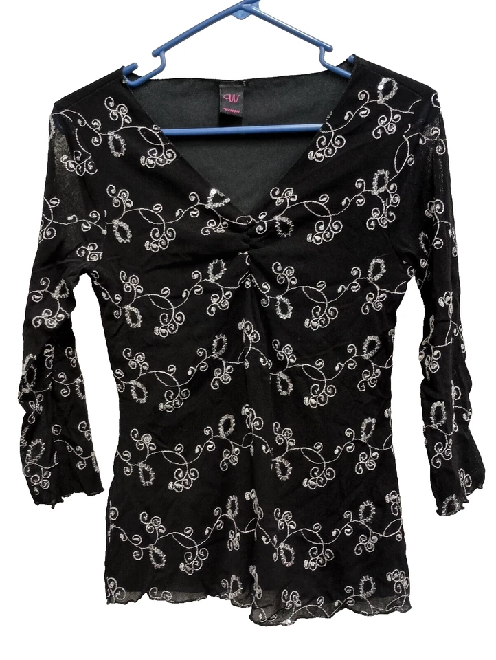 Top de malla bordada vintage de los 90 para mujer pequeño negro cachemir capricho Foto 1 de 4