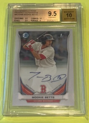 MOOKIE BETTS BGS 9.5 2014 BOWMAN CROMO PROSPECTO AUTÓGRAFO RC AUTO GEMA + Foto 1 de 4