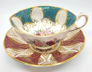Juego de platillos de taza de té floral Paragon clavel marrón turquesa inigualable-DE COLECCIÓN - Imagen 1 de 12