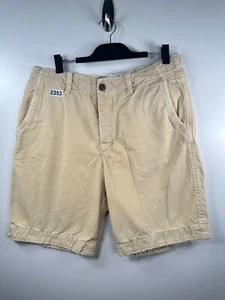 Abercrombie & Fitch Men Chino Khaki Shorts Flat Front Casual Cotton Yellow Sz 34 - Picture 1 of 9