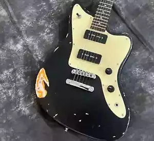Black Over Sunburst E-Gitarre Schwarz P90 Tonabnehmer Gold Creme Schlagbrett - Bild 1 von 6