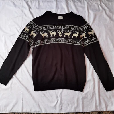 CHRISTMAS REINDEER BLACK JUMPER MEN LARGE GREAT CONDITION SAME DAY DISPATCH NEW - Image 1 of 4