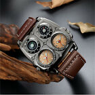 Męski zegarek steampunkowy Oulm wojskowy duży kwadratowy futerał design kwarcowy podwójna strefa czasowa