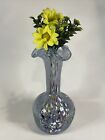 End Of Day Glass Vase Ruffle Neck Bulbous Body Vintage 6 1/2? Tall At