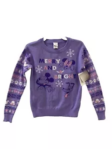 Disney 100 Sweater Girls Minnie Mickey Mouse Purple Christmas XS 4-5 - Picture 1 of 12