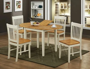 Dining Kitchen Table Set Extending Oval Four Chairs Natural Oak and White Finish - Picture 1 of 1