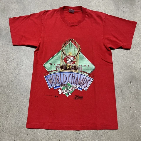 Vintage 1990 Cincinnati Reds World Series Single Stitch Red Salem T Shirt Medium Cover