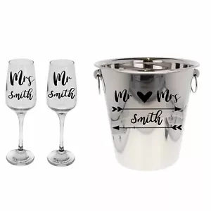 Cubo de hielo personalizado con enfriador de champán Mr & Mrs y vaso de boda parejas - Imagen 1 de 12