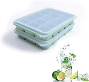 Paquete de 2 bandejas para cubitos de hielo de silicona con tapas - fácil liberación y apilables - Imagen 1 de 7