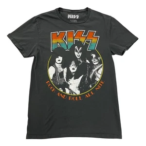 KISS T-Shirt Rock And Roll All Nite Grey Mens S Short Sleeve Rock Band Music - Picture 1 of 9
