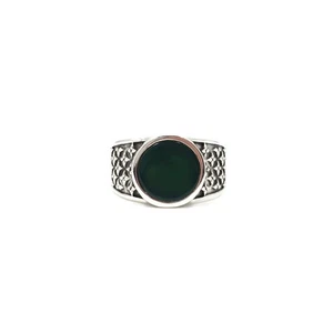 anillo de banda redondo 925 anillo de plata ónix verde joyería para hombre... - Imagen 1 de 12