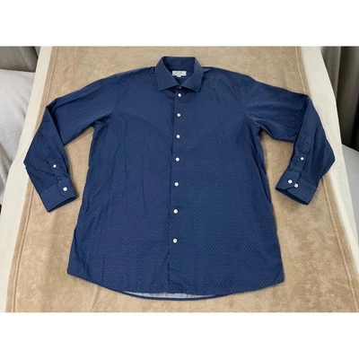 Camisa Contemporánea Eton 2XL 46 18 Azul Círculo Punto Patrón Manga Larga Abajo Usada en Excelente Condición Foto 1 de 4