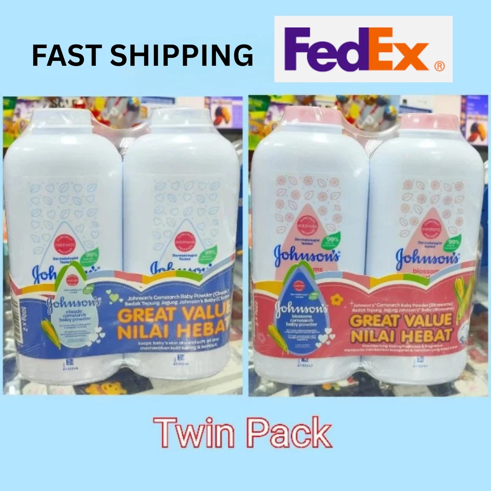 JOHNSON AND JOHNSON BABY POWDER 500g x PACOTE DUPLO (REGULAR/FLORES) AMIDO DE MILHO - Imagem 1 de 4