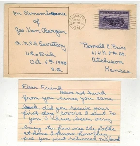 WW2 1944 BEDFORD OHIO RARE HANDMADE RE: GEORGE VAN BERGAN ANCS SECRETARY & CARD - Picture 1 of 2