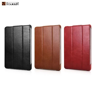 NEW Luxury ICARER GENUINE Leather Tri-Fold Stand Smart Case Cover For Apple iPad - Image 1 of 4