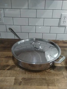 All Clad Huge! 13.5" Stainless Steel Saute Fry Frying Pan Skillet W Lid - Picture 1 of 7