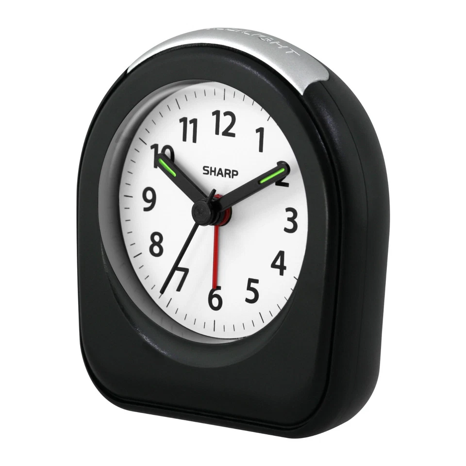 Sharp Analog Quartz Black Arch Travel Alarm Clock Spc844