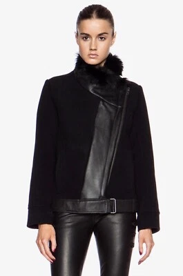 $1395 HELMUT LANG стриженный мех ягненка кожи шерсти черный Moto молнии куртка Sz S - Изображение 1 из 4