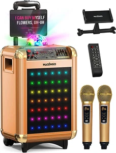 Karaoke Machine Portable Singing Speaker System w/ 2 Bluetooth Mics, Party Light - Picture 1 of 12