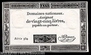 FRANCE 25 LIVRES 1793 ASSIGNAT UNIQUE PICTORIAL FRENCH MONEY BILL UNIQUE NOTE - Picture 1 of 7