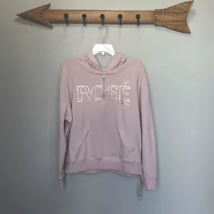 New York & Co | Pink 1/4 Zip Rosé Print Hoodie Sweatshirt Size Large NWT - Picture 1 of 6