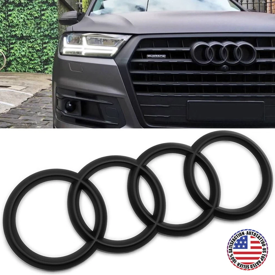 Anillos de rejilla delantera negro mate para Audi Q7 SQ7 17-25 insignia logotipo emblema decoración Foto 1 de 4