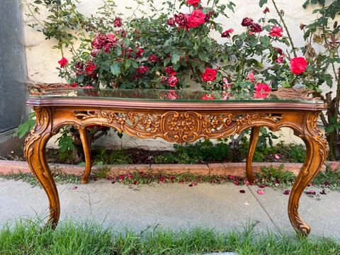 18th Century French Provincial Coffee Table inlaid With Glass  Top Cover