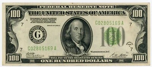 1928 A $100 ONE HUNDRED DOLLAR BILL CHICAGO IL AU+ JFJ 27 - Picture 1 of 2