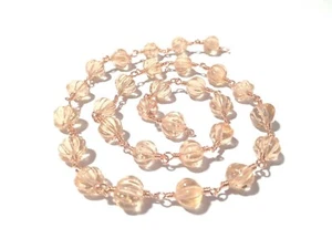3 Feet Champagne Quartz Muskmelon Pumpkin Carved 6-7mm Beads, Rose Gold Chain - Picture 1 of 6