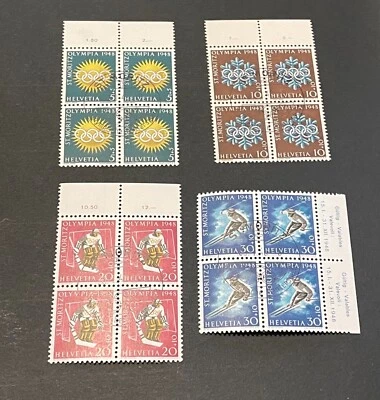 Switzerland stamps 1948 Winter Olympics - St. Moritz complete set blocks of 4  - Image 1 of 2