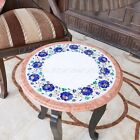Round White Marble Coffee Corner Table Top Lapis Inlaid Pietradura Art Home Deco