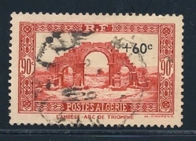 ALGERIA #B38 124 Surcharged +60c Black Algerie USED VF VLH P13 Hand Cxl 1942 - Image 1 of 2