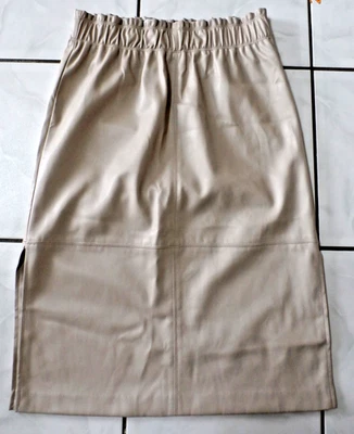 Ann Taylor Beige Faux Leather Midi Straight Skirt Womens Size M H639 - Image 1 of 4