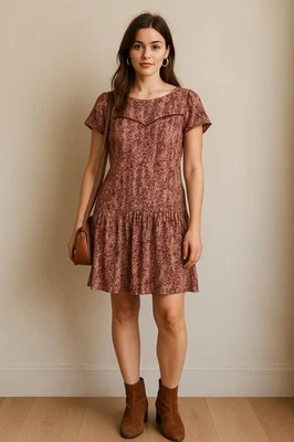 Платье Maison Scotch P'tite размер XSP розовато-лиловое с анималистическим принтом с заниженной талией деревенское богемное - Изображение 1 из 4