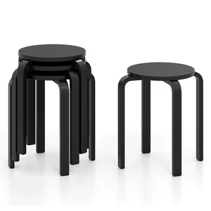 Giantex Set of 4 Wooden Stools Solid Wood Stool Space-saving Stackable - Picture 1 of 44