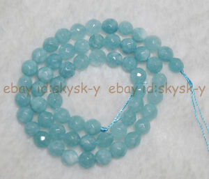 Blue Natural Faceted Brazilian Aquamarine Gems Round Beads 15" Strand 6/8/10mm