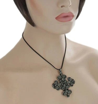 Collar colgante cruz gótica de peltre cordón de cuero sintético joyería para mujer 26" Foto 1 de 4