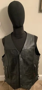 Hot Leathers Men's Motorcycle Black Leather Vest With Side Laces - Picture 1 of 9