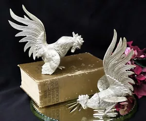 Silver plate Fighting Cocks Vintage Christmas table display - Picture 1 of 8
