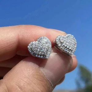 2Ct Round Lab Created Diamond Heart Women's Stud Earrings 14K White Gold Plated - Picture 1 of 5