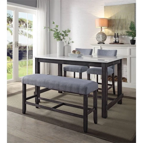 ACME Yelena Counter Height Bench in Fabric & Weathered Espresso Cover