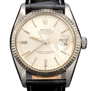 Mens Rolex Datejust 16014 Stainless Steel Watch 18K White Gold Bezel Silver Dial - Picture 1 of 8