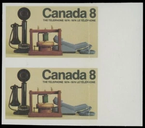 1974, CANADA, TELEPHONE CENTENARY, 8C VERTICAL IMPERFORATE PAIR, NH, UN.#641a - Picture 1 of 2