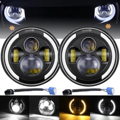 For Dodge Dart 1964-1976 Ramcharger 7inch Round Halo Angel eyes LED Headlights - Image 1 of 4