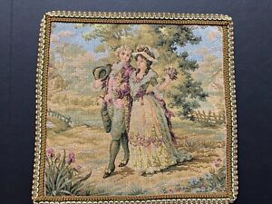 Vintage French Tapestry  Romantic Couple 10"x 10" Made in France