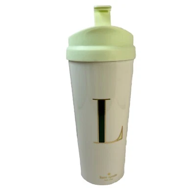Kate Spade White And Green Travel Mug With Gold Trimmed Letter L - Image 1 of 4