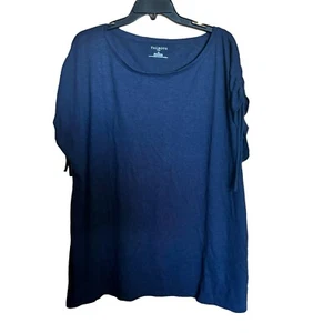 Talbots Top Womens 3X Black Linen Blend Ruched Shoulders Blouse Ladies - Picture 1 of 6